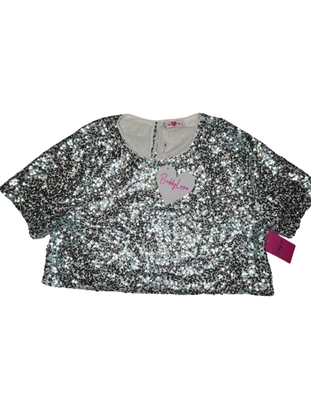 NWT Buddy Love Laura Silver Sequin Crop Top Medium Sparkly